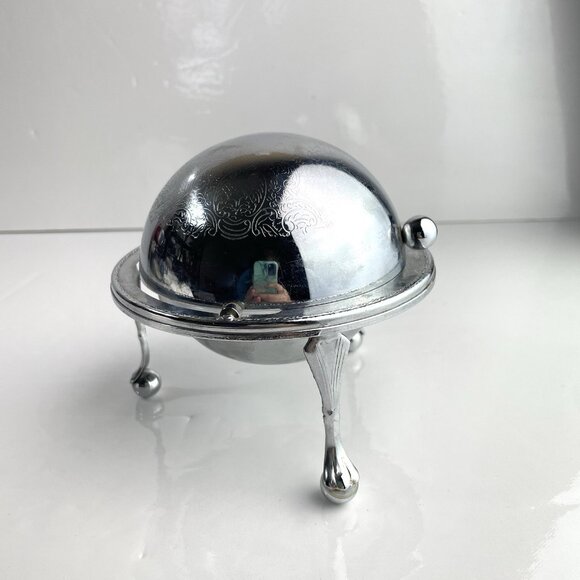 Vintage Caviar Server Silverplate Butter Swivel Dome Top Filigree Legs England - Picture 3 of 13